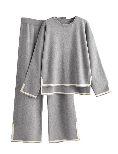 Lentta Women's 2-Piece Knit Pullover and Wide Leg Pants Lounge Set