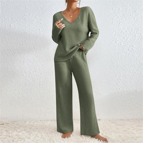 TIGENA Women's Ribbed Long Sleeve Sweater & Wide Leg Pants Lounge Set