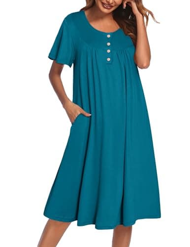 Ekouaer Women's Short Sleeve Nightgown with Pockets Floral Print