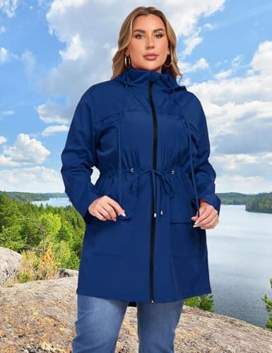 ZOMVA Plus Size Lightweight Hooded Raincoat with Pockets