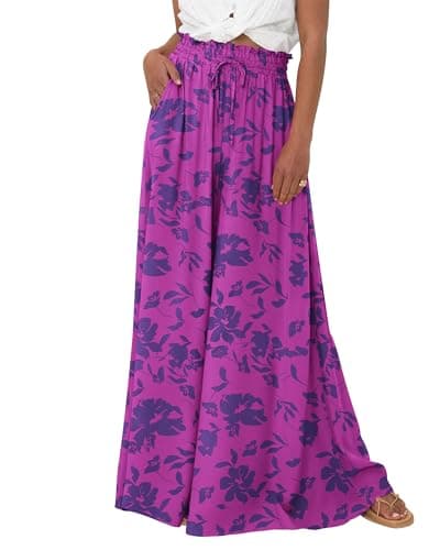 BTFBM Women's Summer Floral Wide Leg Palazzo Pants with Pocket