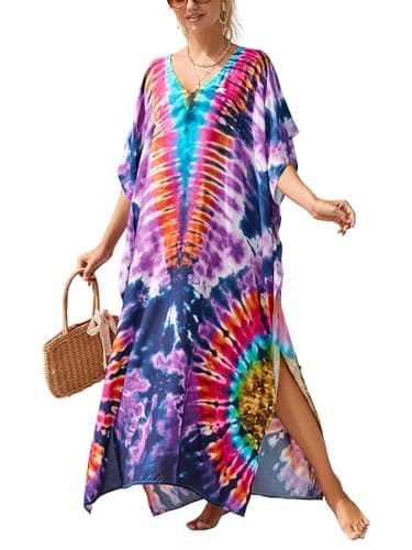 IMAGEKOPE Plus Size Vneck Batwing Dress for Women Bathing Suit Cover up Moroccan Caftan Dresses