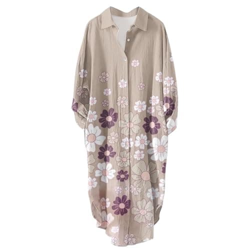 Women's Button Down Long Sleeve House Dress with Pockets - 2024 Fall Collection