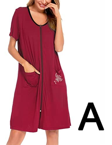 SWOMOG Women's Zip Up Lightweight Bathrobe with Pockets
