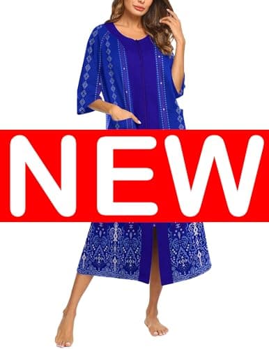 Ekouaer Women'sZipper 3/4 Sleeve Housecoat with Pockets