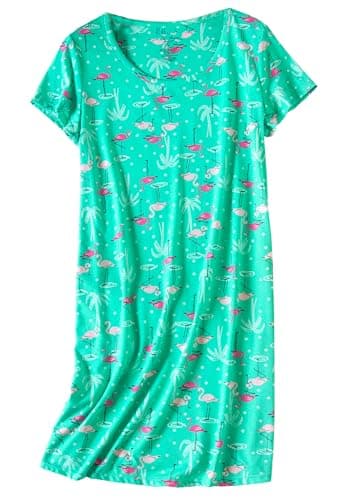 PNAEONG Women's Cotton Short Sleeve Nightgown Casual Print Sleepdress