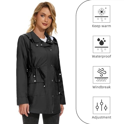 Women's Waterproof Raincoat | Lightweight Hooded Trench Coat | Outdoor Windbreaker