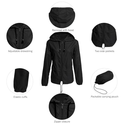 Zando Plus Size Women's Waterproof Hooded Raincoat Light & Packable