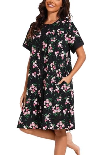 YOZLY Women's Pocketed Short Sleeve House Dress Robe