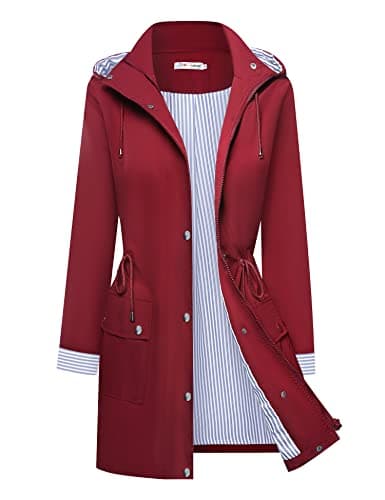 Women's Waterproof BBX Lephsnt Rain Jacket Lightweight Hooded Trench Coat