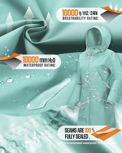 Women's Outdoor Waterproof Long Rain Coat With Hood Windproof Jacket