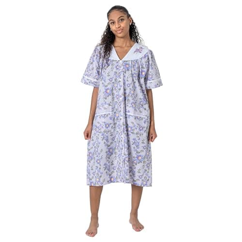 YafeMarte Women's Floral Embroidery Housecoat with Front Pockets