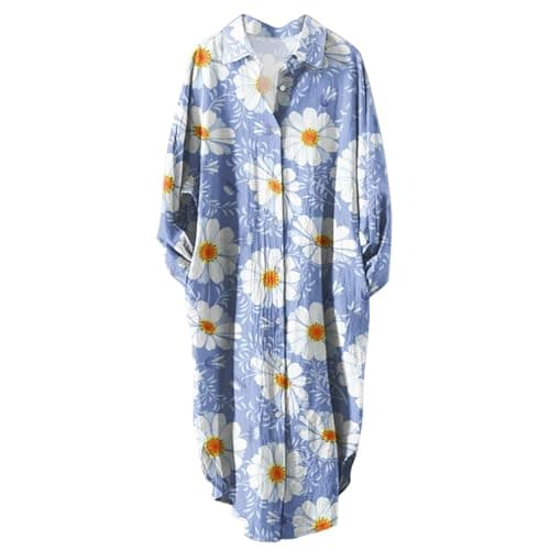 Women's Button Down Long Sleeve House Dress with Pockets - 2024 Fall Collection