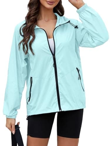 CRIPOM Women's Lightweight Waterproof Rain Jacket with Hood and Pocket S-XXL