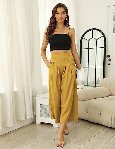 Bianstore Women's Culottes Wide Leg Pants with Pockets Elastic Waist