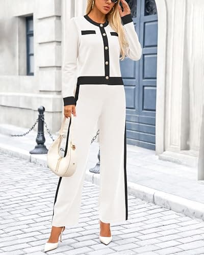 PRETTYGARDEN Women's Long Sleeve Button Down Cardigan & Wide Leg Pant Lounge Set