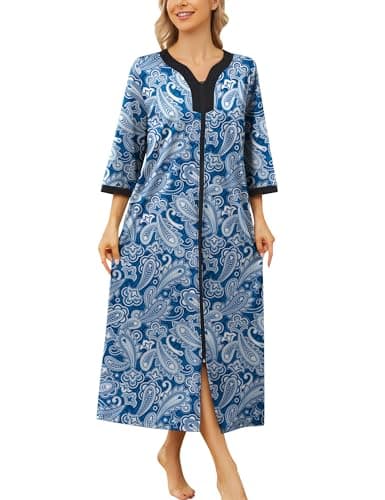 Bloggerlove Women's Zip Up Cotton Nightgown & Nightwear