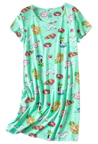 PNAEONG Women's Cotton Short Sleeve Nightgown Casual Print Sleepdress