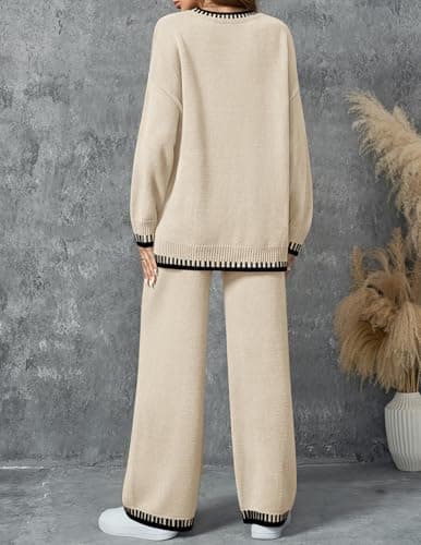 ZESICA Women's Casual Long Sleeve Sweater and Wide Leg Pants Set