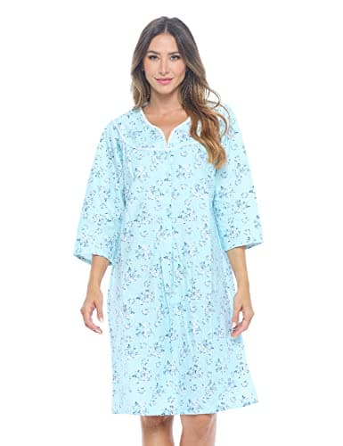 Women's Casual Flannel Floral Long Sleeve Nightgown