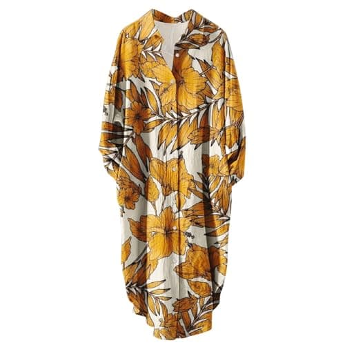 Women's Button Down Long Sleeve House Dress with Pockets - 2024 Fall Collection