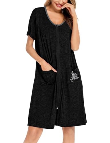 SWOMOG Women's Zip Up Lightweight Bathrobe with Pockets