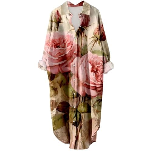 Women's Button Down Long Sleeve House Dress with Pockets - 2024 Fall Collection