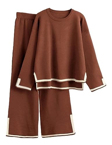Refined title: Faleave Women's Knit 2-Piece Sweater Set with Long Sleeve Pullover and Wide Leg Pants