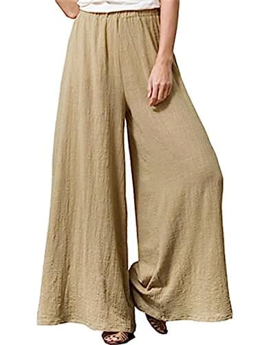 Hisanny Women's Plus Size Wide Leg Linen Palazzo Trousers with Pockets L, 5XL