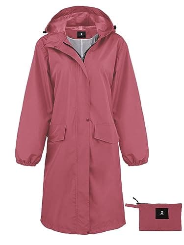 SaphiRose Women's Lightweight Waterproof Long Hooded Rain Jacket