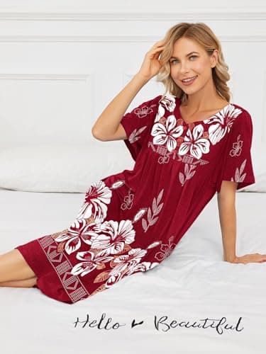 Womens House Dresses with Pockets - Moo Moo Nightgown Short Sleeve Mumu Dress Lounge Dress S-3XL