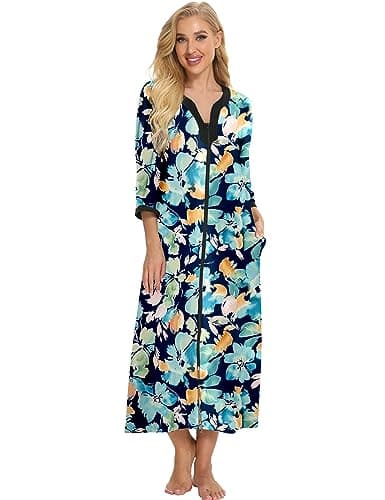 Bloggerlove Women's Cotton Zip-Up House Dresses and Nightgowns