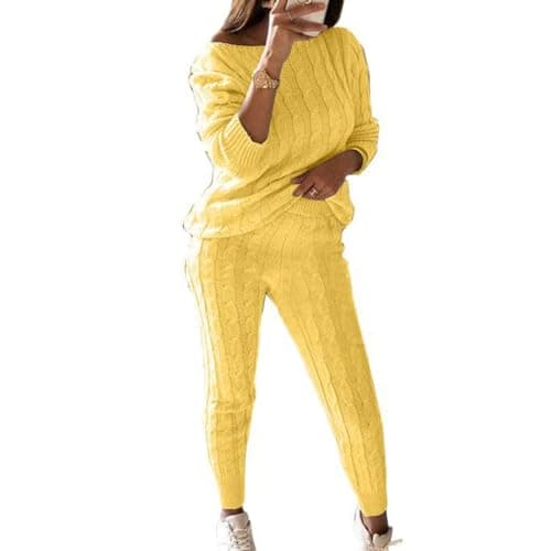 Wankang Women's Fall Cable Knit Set Plus Size Tracksuit Loungewear