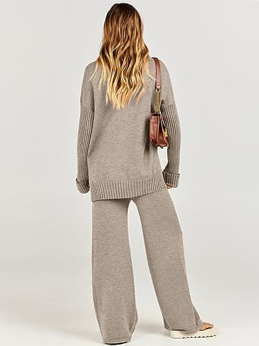 Caracilia Women's 2-Piece Fall Sweater Set & Wide Leg Pants Travel Fashion