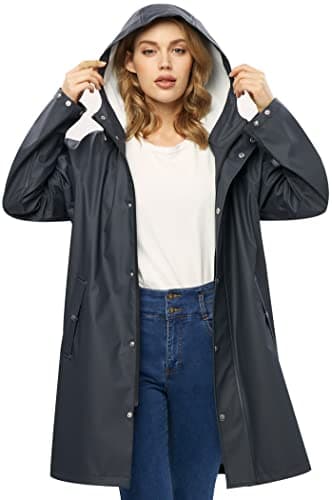 UNIQUEBELLA Women's Waterproof Long Hooded Raincoat