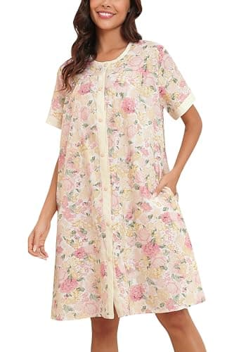 YOZLY Women's Pocketed Short Sleeve House Dress Robe