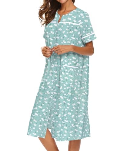 EKOUEAR Women's Button Down Short Sleeve Duster House Dress