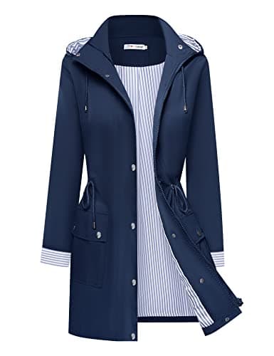 Women's Waterproof BBX Lephsnt Rain Jacket Lightweight Hooded Trench Coat