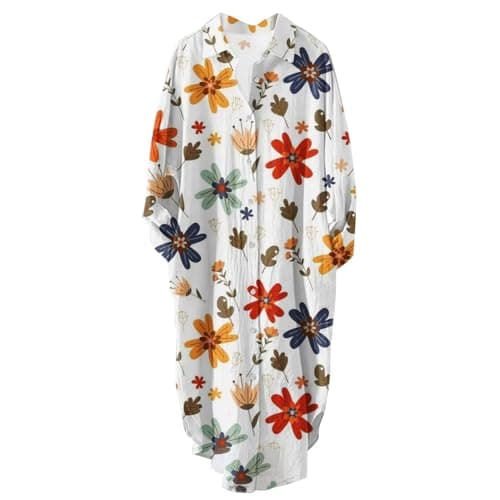 Women's Button Down Long Sleeve House Dress with Pockets - 2024 Fall Collection