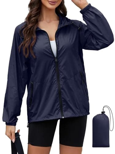 CRIPOM Women's Lightweight Waterproof Rain Jacket with Hood and Pocket S-XXL