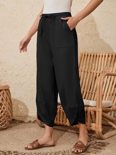 Jiflora Women's Wide Leg Cotton Linen Palazzo Pants with Pockets