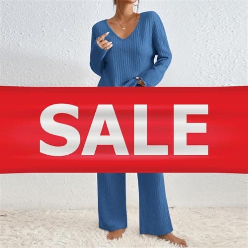 TIGENA Women's Ribbed Long Sleeve Sweater & Wide Leg Pants Lounge Set