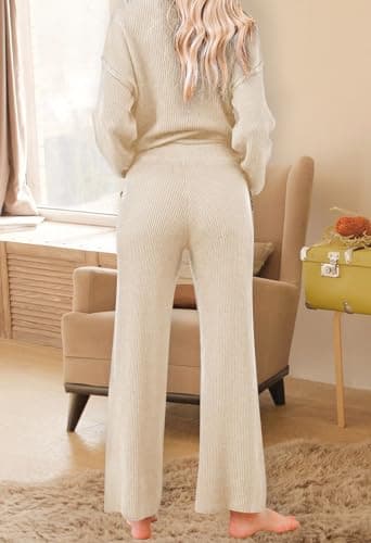 Pink Queen Women's 2-Piece Sweater Set Long SleeveKnit Top & Wide Leg Pants