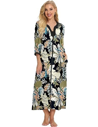 Bloggerlove Women's Cotton Zip-Up House Dresses and Nightgowns