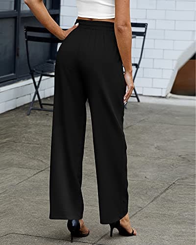 Ficerd Women's Cotton Linen High-Waisted Wide Leg Pants with Pockets
