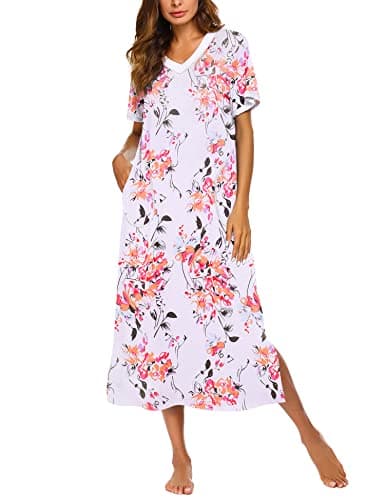 Ekouaer Women's Full-Length Short Sleeve Nightgown