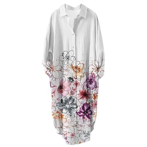Women's Button Down Long Sleeve House Dress with Pockets - 2024 Fall Collection