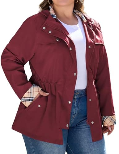Bloggerlove Women's Plus Size Hooded Outdoor Raincoat Waterproof Trench Coat
