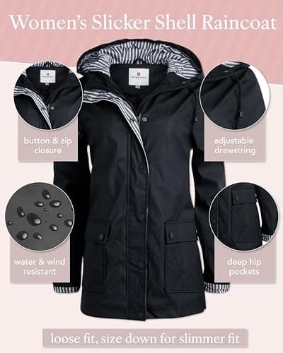 URBAN REPUBLIC Women's Water Resistant Rain Jacket with Pockets - S-3XL