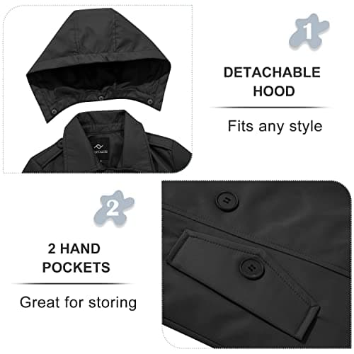 FARVALUE Women's Waterproof Trench Coat with Removable Hood